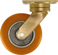 Caster Connection - 8" Diam x 2" Wide x 10-1/8" OAH Top Plate Mount Swivel Caster - Polyurethane on Aluminum, 1,200 Lb Capacity, Sealed Precision Ball Bearing, 4-1/2 x 6-1/4" Plate - Benchmark Tooling