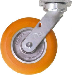 Caster Connection - 8" Diam x 2" Wide x 10-1/8" OAH Top Plate Mount Swivel Caster - Polyurethane on Aluminum, 1,200 Lb Capacity, Sealed Precision Ball Bearing, 4 x 4-1/2" Plate - Benchmark Tooling