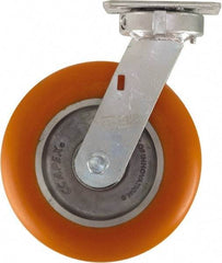 Caster Connection - 8" Diam x 2" Wide x 10-1/8" OAH Top Plate Mount Swivel Caster - Polyurethane on Aluminum, 1,200 Lb Capacity, Sealed Precision Ball Bearing, 4 x 4-1/2" Plate - Benchmark Tooling