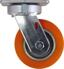 Caster Connection - 5" Diam x 2" Wide x 6-1/2" OAH Top Plate Mount Swivel Caster - Polyurethane on Aluminum, 750 Lb Capacity, Sealed Precision Ball Bearing, 4 x 4-1/2" Plate - Benchmark Tooling