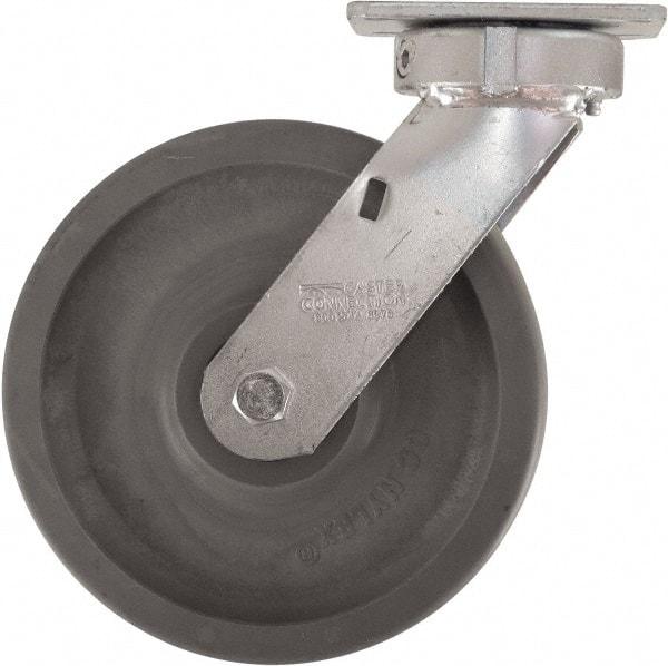 Caster Connection - 8" Diam x 2" Wide x 9-1/2" OAH Top Plate Mount Swivel Caster - High Grade Nylon, 2,000 Lb Capacity, Sealed Precision Ball Bearing, 4 x 4-1/2" Plate - Benchmark Tooling