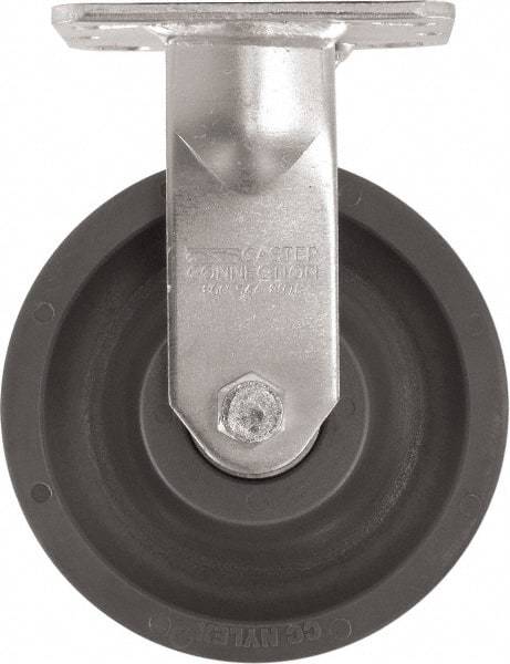 Caster Connection - 6" Diam x 2" Wide x 7-1/2" OAH Top Plate Mount Rigid Caster - High Grade Nylon, 1,500 Lb Capacity, Sealed Precision Ball Bearing, 4 x 4-1/2" Plate - Benchmark Tooling