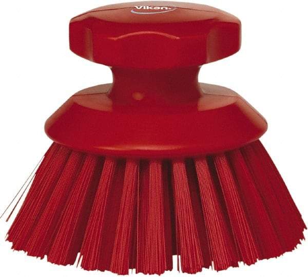 Vikan - 1-1/2" Bristle Length, Polyester Food Service Brush - 3-3/4" Long x 5" Wide Head, 5" OAL, Red, Polypropylene Block - Benchmark Tooling