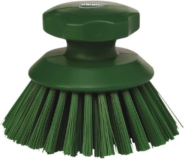 Vikan - 1-1/2" Bristle Length, Polyester Food Service Brush - 3-3/4" Long x 5" Wide Head, 5" OAL, Green, Polypropylene Block - Benchmark Tooling