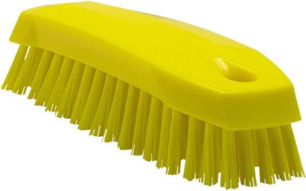 Vikan - 1" Bristle Length, Polyester Scrub Brush - 6-1/4" Long x 7" Wide Head, 7" OAL, Yellow, Polypropylene Block - Benchmark Tooling