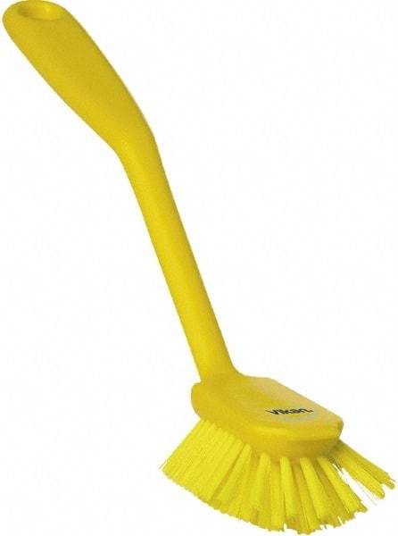 Vikan - 1" Bristle Length, Polyester Food Service Brush - 2-11/16" Long x 1" Wide Head, 10-1/2" OAL, Yellow, Polypropylene Block - Benchmark Tooling