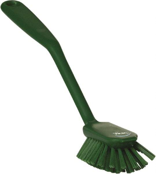 Vikan - 1" Bristle Length, Polyester Food Service Brush - 2-11/16" Long x 1" Wide Head, 10-1/2" OAL, Green, Polypropylene Block - Benchmark Tooling