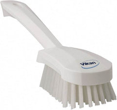 Vikan - 1.3" Bristle Length, Polyester Scrub Brush - 4-1/4" Long x 2-3/4" Wide Head, 10" OAL, White, Polypropylene Block - Benchmark Tooling