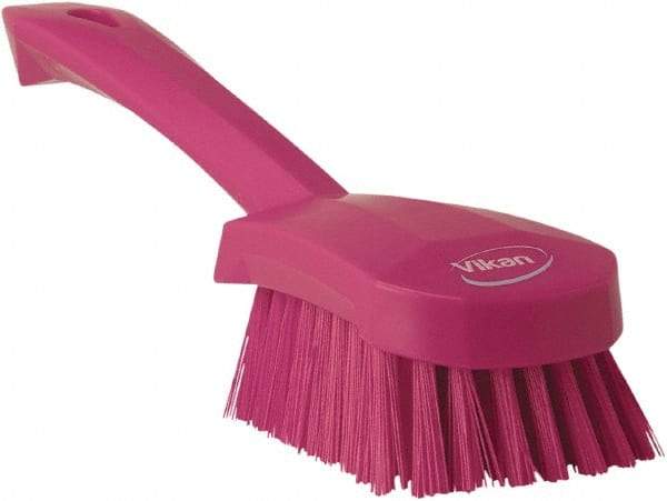 Vikan - 1.3" Bristle Length, Polyester Scrub Brush - 4-1/4" Long x 2-3/4" Wide Head, 10" OAL, Pink, Polypropylene Block - Benchmark Tooling