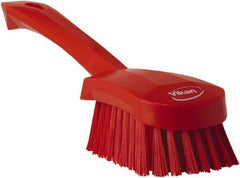 Vikan - 1.3" Bristle Length, Polyester Scrub Brush - 4-1/4" Long x 2-3/4" Wide Head, 10" OAL, Red, Polypropylene Block - Benchmark Tooling