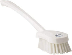 Vikan - 1.3" Bristle Length, Polyester Scrub Brush - 4" Long x 2-3/4" Wide Head, 15-3/4" OAL, White, Polypropylene Block - Benchmark Tooling