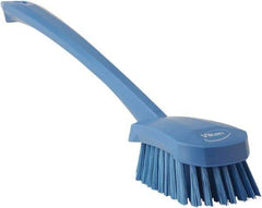 Vikan - 1.3" Bristle Length, Polyester Scrub Brush - 4" Long x 2-3/4" Wide Head, 15-3/4" OAL, Blue, Polypropylene Block - Benchmark Tooling