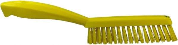 Vikan - 1.3" Bristle Length, Polyester Scrub Brush - 5-7/8" Long x 0.8" Wide Head, 11.2" OAL, Yellow, Polypropylene Block - Benchmark Tooling