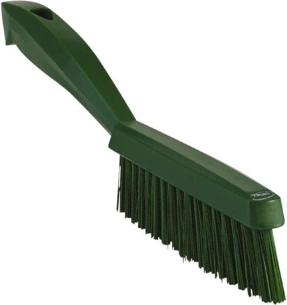 Vikan - 1.3" Bristle Length, Polyester Scrub Brush - 5-7/8" Long x 0.8" Wide Head, 11.2" OAL, Green, Polypropylene Block - Benchmark Tooling