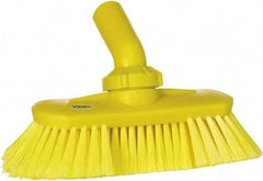 Vikan - 1-1/2" Bristle Length, Polyester Wash Brush - 7-3/4" Long x 3" Wide Head, 8" OAL, European Threaded Handle, Yellow, Polypropylene Block, Flagged - Benchmark Tooling