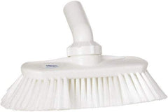 Vikan - 1-1/2" Bristle Length, Polyester Wash Brush - 7-3/4" Long x 3" Wide Head, 8" OAL, European Threaded Handle, White, Polypropylene Block, Flagged - Benchmark Tooling