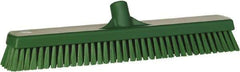 Vikan - 1.8" Bristle Length, Polyester Scrub Brush - 18" Long x 2-1/2" Wide Head, 19" OAL, European Threaded Handle, Green, Polypropylene Block - Benchmark Tooling