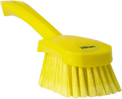 Vikan - 1.8" Bristle Length, Polyester Scrub Brush - 4-1/4" Long x 2-3/4" Wide Head, 10" OAL, Yellow, Polypropylene Block, Flagged - Benchmark Tooling