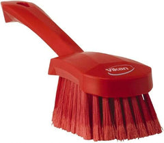 Vikan - 1.8" Bristle Length, Polyester Scrub Brush - 4-1/4" Long x 2-3/4" Wide Head, 10" OAL, Red, Polypropylene Block, Flagged - Benchmark Tooling