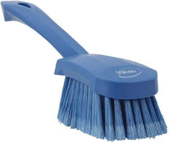 Vikan - 1.8" Bristle Length, Polyester Scrub Brush - 4-1/4" Long x 2-3/4" Wide Head, 10" OAL, Blue, Polypropylene Block, Flagged - Benchmark Tooling