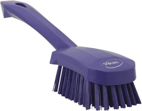 Vikan - 1.3" Bristle Length, Polyester Scrub Brush - 4-1/4" Long x 2-3/4" Wide Head, 10" OAL, Purple, Polypropylene Block - Benchmark Tooling