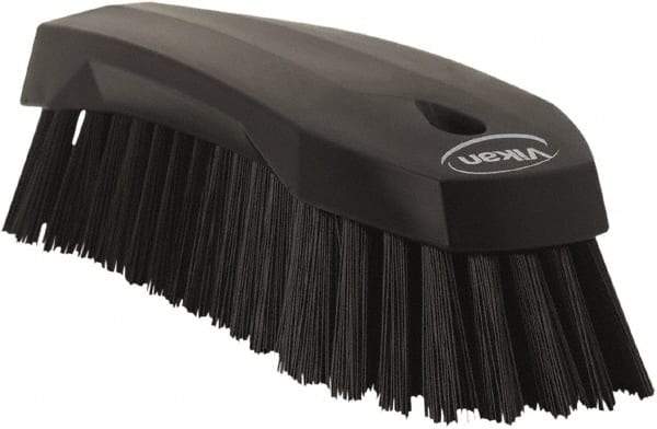 Vikan - 1.3" Bristle Length, Polyester Utility Scrub Brush - 7" Long x 3" Wide Head, 8" OAL, Black, Polypropylene Block - Benchmark Tooling