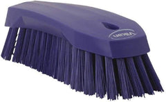 Vikan - 1.3" Bristle Length, Polyester Utility Scrub Brush - 7" Long x 3" Wide Head, 8" OAL, Purple, Polypropylene Block - Benchmark Tooling