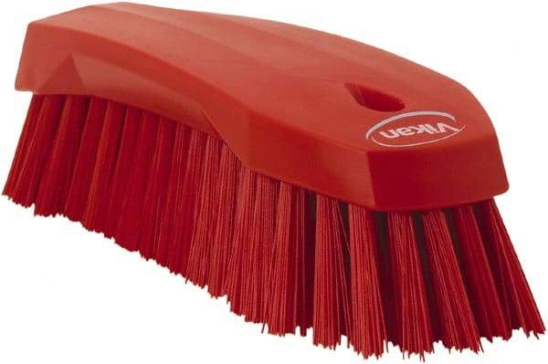 Vikan - 1.3" Bristle Length, Polyester Utility Scrub Brush - 7" Long x 3" Wide Head, 8" OAL, Red, Polypropylene Block - Benchmark Tooling