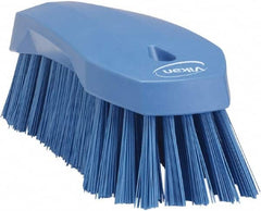 Vikan - 1.3" Bristle Length, Polyester Utility Scrub Brush - 7" Long x 3" Wide Head, 8" OAL, Blue, Polypropylene Block - Benchmark Tooling