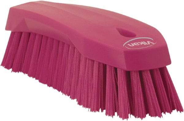 Vikan - 1.3" Bristle Length, Polyester Utility Scrub Brush - 7" Long x 3" Wide Head, 8" OAL, Pink, Polypropylene Block - Benchmark Tooling