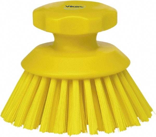 Vikan - 1-1/2" Bristle Length, Polyester Food Service Brush - 3-3/4" Long x 5" Wide Head, 5" OAL, Yellow, Polypropylene Block - Benchmark Tooling