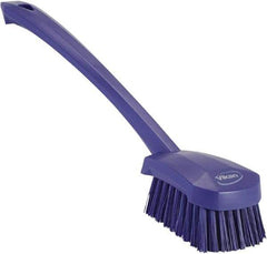 Vikan - 1.3" Bristle Length, Polyester Scrub Brush - 4" Long x 2-3/4" Wide Head, 15-3/4" OAL, Purple, Polypropylene Block - Benchmark Tooling