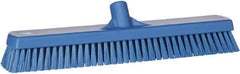 Vikan - 1.8" Bristle Length, Polyester Scrub Brush - 18" Long x 2-1/2" Wide Head, 19" OAL, European Threaded Handle, Blue, Polypropylene Block - Benchmark Tooling