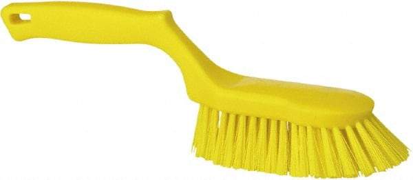 Vikan - 1-1/2" Bristle Length, Polyester Scrub Brush - 5-5/8" Long x 5" Wide Head, 13-1/2" OAL, Yellow, Polypropylene Block - Benchmark Tooling