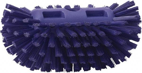 Vikan - 1-1/2" Bristle Length, Polyester Utility Scrub Brush - 5-1/2" Wide Head, 8" OAL, European Threaded Handle, Purple, Polypropylene Block - Benchmark Tooling