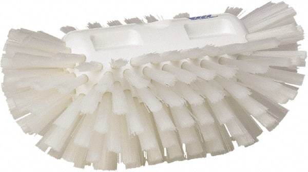 Vikan - 1-1/2" Bristle Length, Polyester Utility Scrub Brush - 5-1/2" Wide Head, 8" OAL, European Threaded Handle, White, Polypropylene Block - Benchmark Tooling