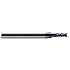 Miniature End Mills - Stub & Standard - 0.0310″ (1/32″) Cutter Diameter × 0.0050″ Radius × 0.0930″ (3/32″) Length of Cut Carbide Corner Radius End Mill, 4 Flutes, AlTiN Coated - Exact Industrial Supply