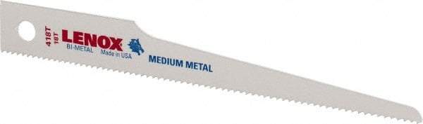 Lenox - 4" Long x 1/2" Thick, Bi-Metal Reciprocating Saw Blade - Straight Profile, 18 TPI, Toothed Edge - Benchmark Tooling