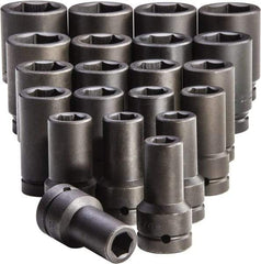 Proto - 21 Piece 1" Drive Deep Impact Socket Set - 6 Points, 3/4 to 2", Inch Measurement Standard - Benchmark Tooling