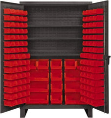 Durham - 3 Shelf 134 Bin Storage Cabinet - Steel, 48" Wide x 24" Deep x 78" High, Red - Benchmark Tooling