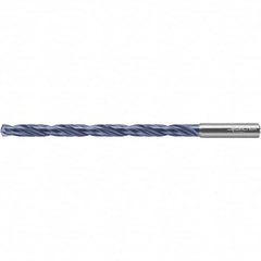 Extra Length Drill Bit: 0.3661″ Dia, 140 °, Solid Carbide TiNAl Finish, 5.433″ Flute Length, 7.087″ OAL, Straight-Cylindrical Shank, Series DC150-12-A1