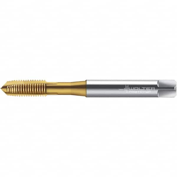 Walter-Prototyp - M4.5x0.75, 3 Flute, TiN Finish, High Speed Steel Spiral Point Tap - Right Hand Thread, 64.65mm OAL, 12mm Thread Length, 4.5mm Shank Diam, Series TC216-M-C0 - Exact Industrial Supply