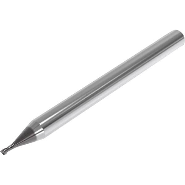 Seco - 0.4mm, 0.6mm LOC, 4mm Shank Diam, 45mm OAL, 2 Flute, Solid Carbide Square End Mill - Single End, SIRON-A Finish, Spiral Flute, 30° Helix, Centercutting, Right Hand Cut, Right Hand Flute, Series JME542 - Benchmark Tooling