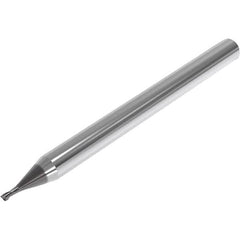 Seco - 0.4mm, 0.6mm LOC, 4mm Shank Diam, 45mm OAL, 2 Flute, Solid Carbide Square End Mill - Single End, SIRON-A Finish, Spiral Flute, 30° Helix, Centercutting, Right Hand Cut, Right Hand Flute, Series JME542 - Benchmark Tooling