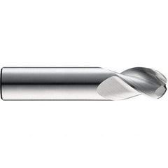 SGS - 5mm Diam, 10mm LOC, 3 Flute Solid Carbide Ball End Mill - TiB2 Finish, Single End, 63mm OAL, 5mm Shank Diam, Spiral Flute - Benchmark Tooling