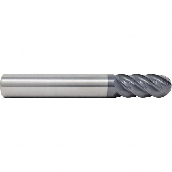 SGS - 12mm Diam, 26mm LOC, 5 Flute Solid Carbide Ball End Mill - AlTiN Finish, Single End, 83mm OAL, 12mm Shank Diam, Spiral Flute - Benchmark Tooling