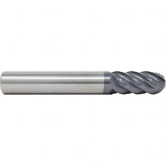 SGS - 12mm Diam, 26mm LOC, 5 Flute Solid Carbide Ball End Mill - AlTiN Finish, Single End, 83mm OAL, 12mm Shank Diam, Spiral Flute - Benchmark Tooling