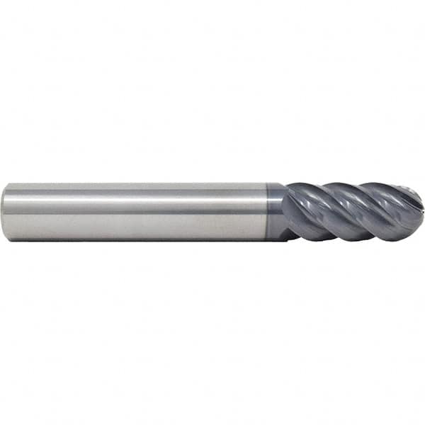 SGS - 20mm Diam, 38mm LOC, 5 Flute Solid Carbide Ball End Mill - AlTiN Finish, Single End, 104mm OAL, 20mm Shank Diam, Spiral Flute - Benchmark Tooling