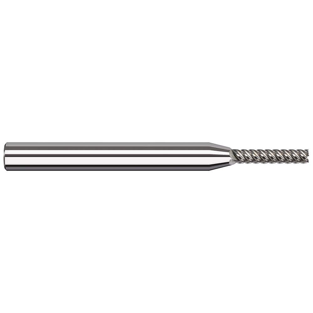 Square End Mill: 3/64'' Dia, 1/4'' LOC, 1/8'' Shank Dia, 2-1/2'' OAL, 5 Flutes, Solid Carbide Single End, Uncoated, 50 ° Variable Helix, RH Cut, RH Flute