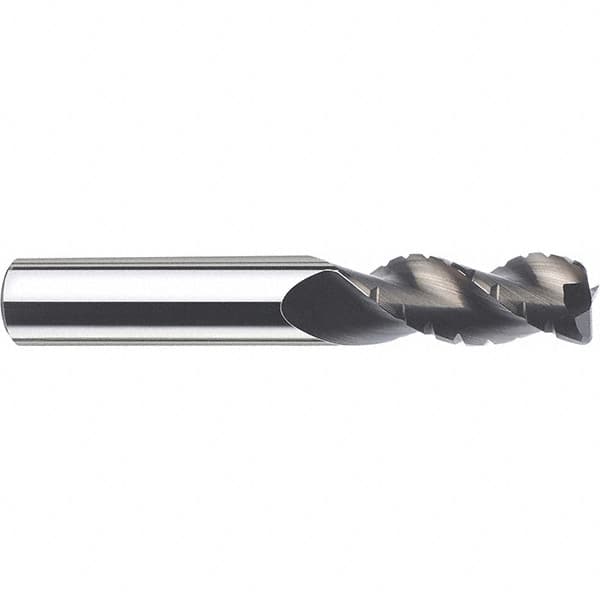 SGS - 6mm Diam, Coarse Pitch, 19mm LOC, 3 Flute Solid Carbide 0.3" Corner Radius Roughing End Mill - TiB2 Finish, 63mm OAL, 6mm Shank Diam, Centercutting, 38° Helix - Benchmark Tooling